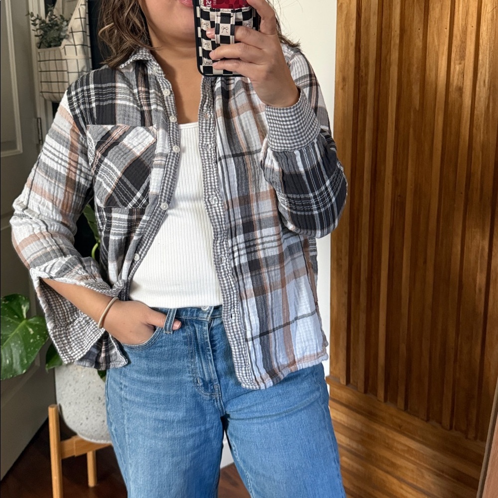 Aerie Gauze Plaid Button Down Shirt. Size Xs/S